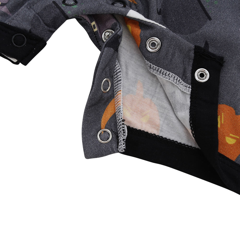 Recém chegados venda quente personalizado atacado moda 100% algodão halloween botões padrão de malha manga curta macacão do bebê