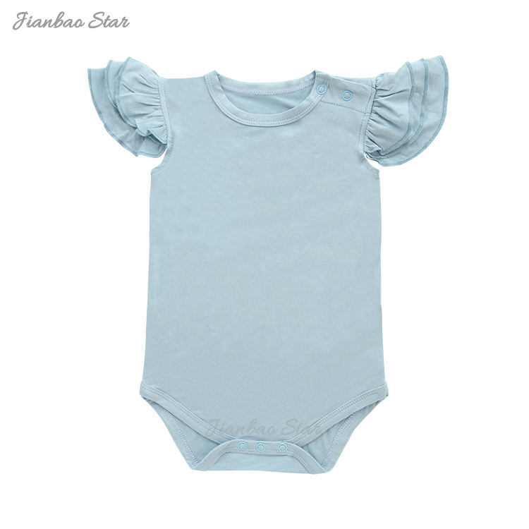 100% algodão tricotado com estampa personalizada OEM cor sólida pétala sem mangas verão macacão de bebê macacão de menina