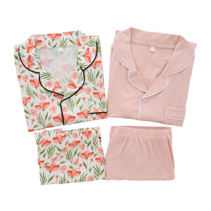 OEM personalizado mamãe menina mulheres pijamas turn-down colarinho definir verão manga curta tops shorts definir roupas de dormir