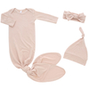 Uma série de pijamas de bebê mais vendidos, conjuntos de 3 peças para bebê e gril, macacão com design de gola envelope com faixa para cabeça e chapéu