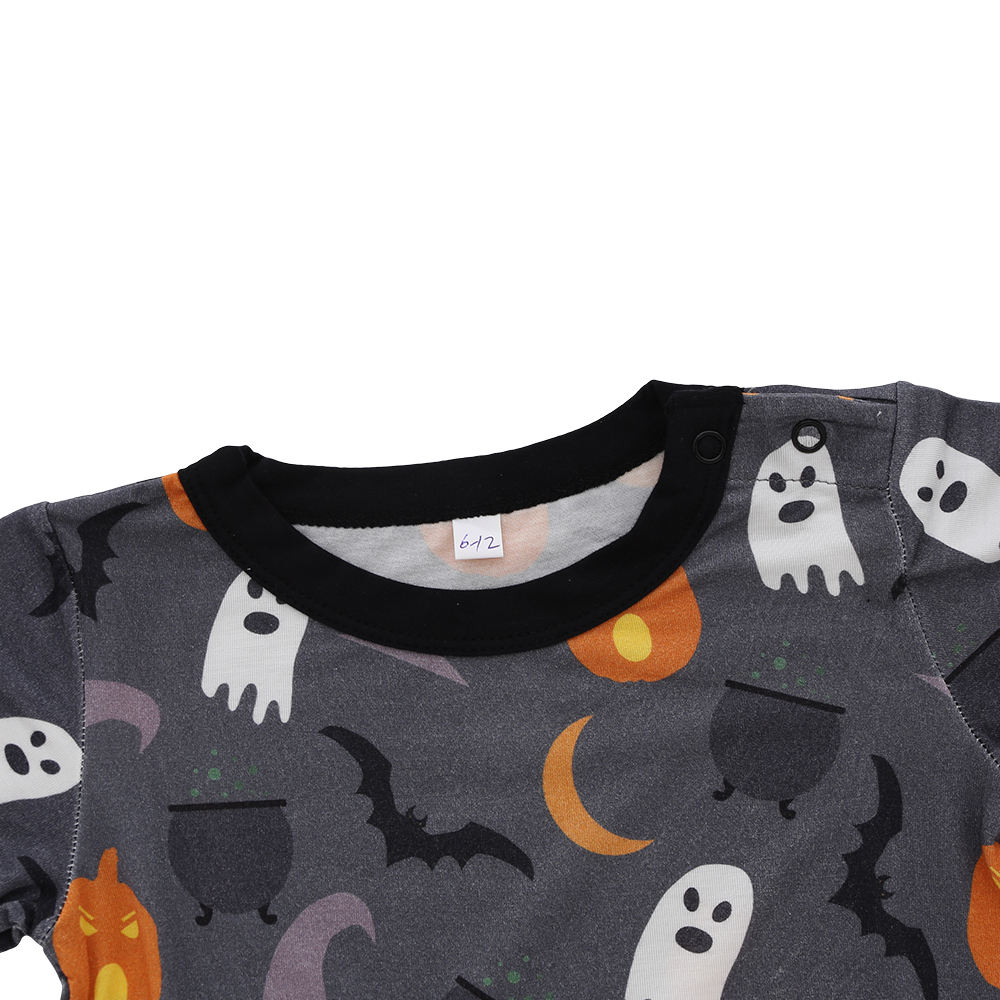 Atacado roupas para bebês recém-nascidos halloween estilo impresso personalizado manga curta verão macacão de bebê 95% bambu e 5% tecido elastano