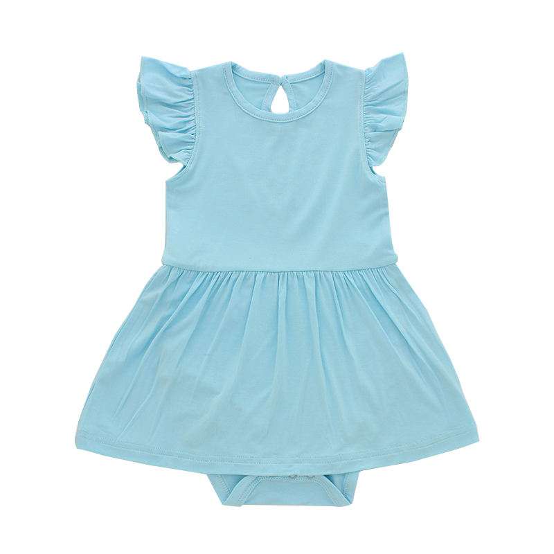 Bebê meninas babados vestido cor sólida respirável e textura extra macia verão adorável boutique vestidos por atacado