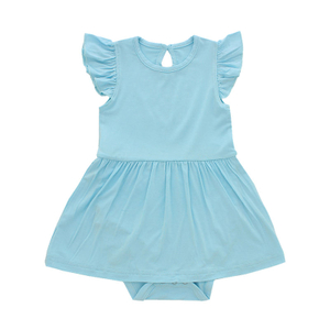 Venda superior 100% algodão cor personalizada lindos botões sem mangas babados recém-nascidos bebê meninas vestido macacão de bebê