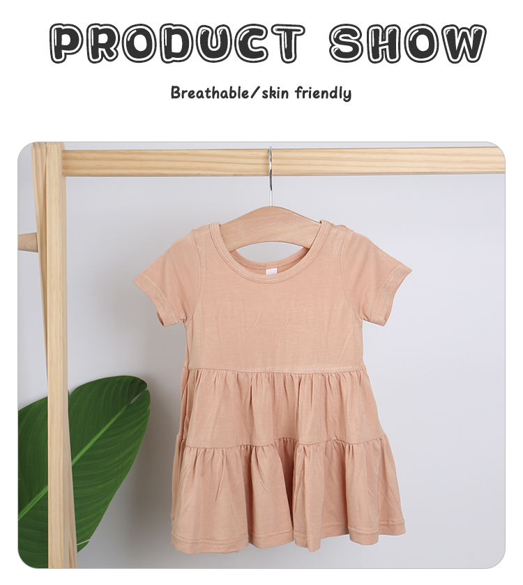 Crianças por atacado Vestido de festa casual Roupas adorável vestido de bebê outono manga curta cor de cor sólida moda de bebê saia