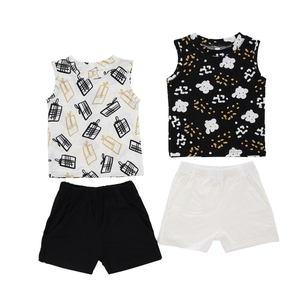 Conjuntos de roupas de bebê sem mangas, tops e shorts, calças 100% algodão, malha unissex, atacado, roupas infantis premium, roupa de bebê