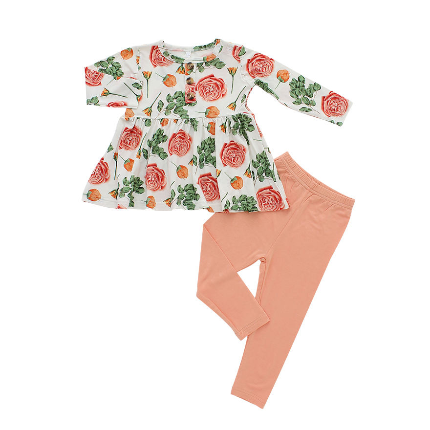 100% algodão de malha meninas flor padrão crianças conjuntos de roupas manga longa topos e calças compridas 2 peças roupas de bebê
