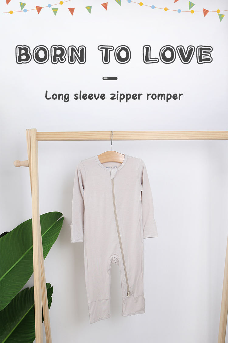 Clássico design de cor sólida suspender bambu algodão manga longa adorável bebê macacão outono crianças corpo terno macacões com zíper