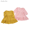 Atacado design personalizado bebê crianças vestido de manga longa lindo macacão de bebê conjunto outono cor sólida moda saia da menina do bebê
