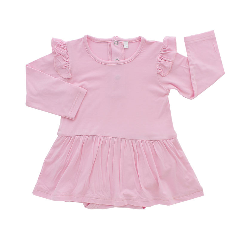 Macacão de bebê de viscose de bambu com decoração de babados, vestido de menina de cor lisa com shorts inferiores
