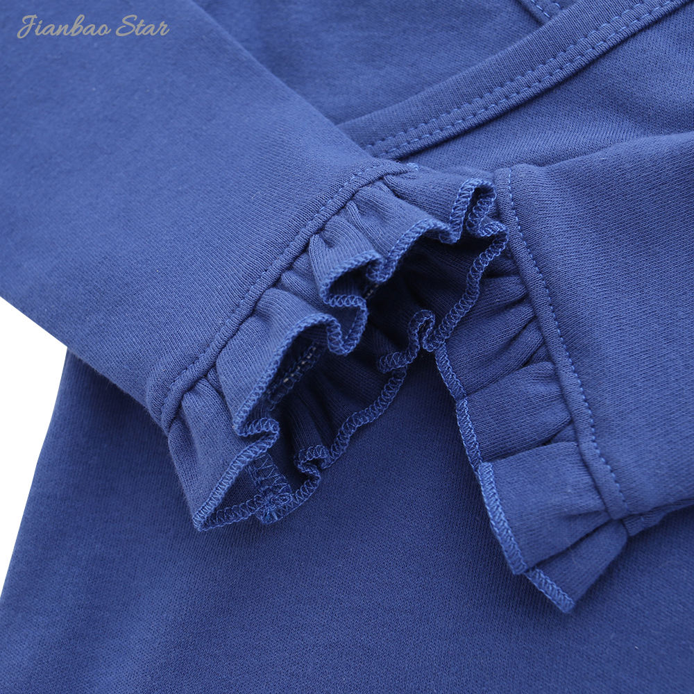 Boutique design de inverno estilo babado com botão de pressão 100% algodão recém-nascido bebê menina macacão conjunto macacão
