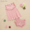 Conjunto de pijamas com babados de manga curta com Bloomer, roupas estilo casual de verão, tecido de algodão de bambu, 2 peças, conjunto de roupas para bebês meninas