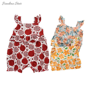 Conjuntos de macacão de bebê personalizado, pijama de bebê, roupas infantis, roupas de menina, estoque pronto de fábrica, ecológico, sem mangas, casual