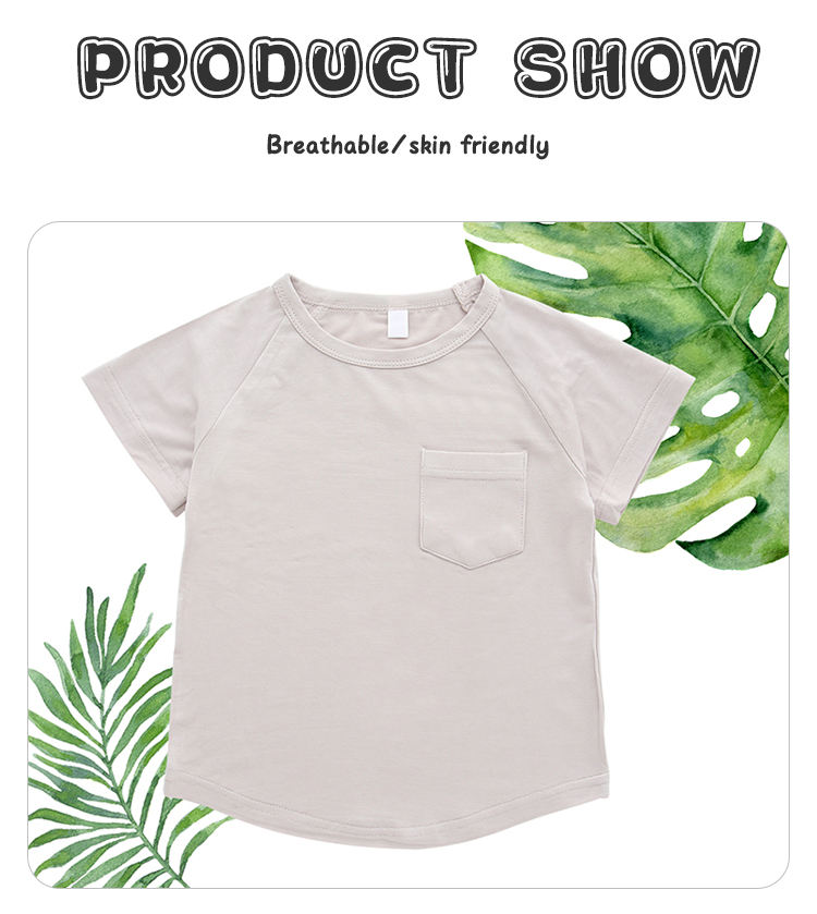 Estilo clássico roupa solta atacado cor sólida pijamas de algodão de bambu manga curta camiseta para bebês crianças adultos
