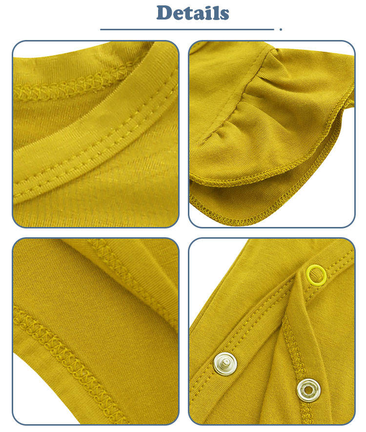 Venda quente design sem mangas snap cardigan macacão do bebê verão babados mangas causal cor sólida impressão macacão do bebê