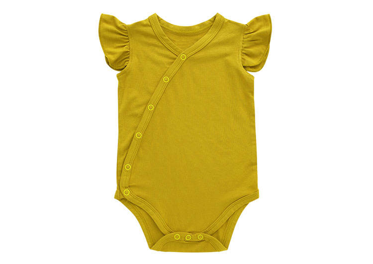 Venda quente design sem mangas snap cardigan macacão do bebê verão babados mangas causal cor sólida impressão macacão do bebê