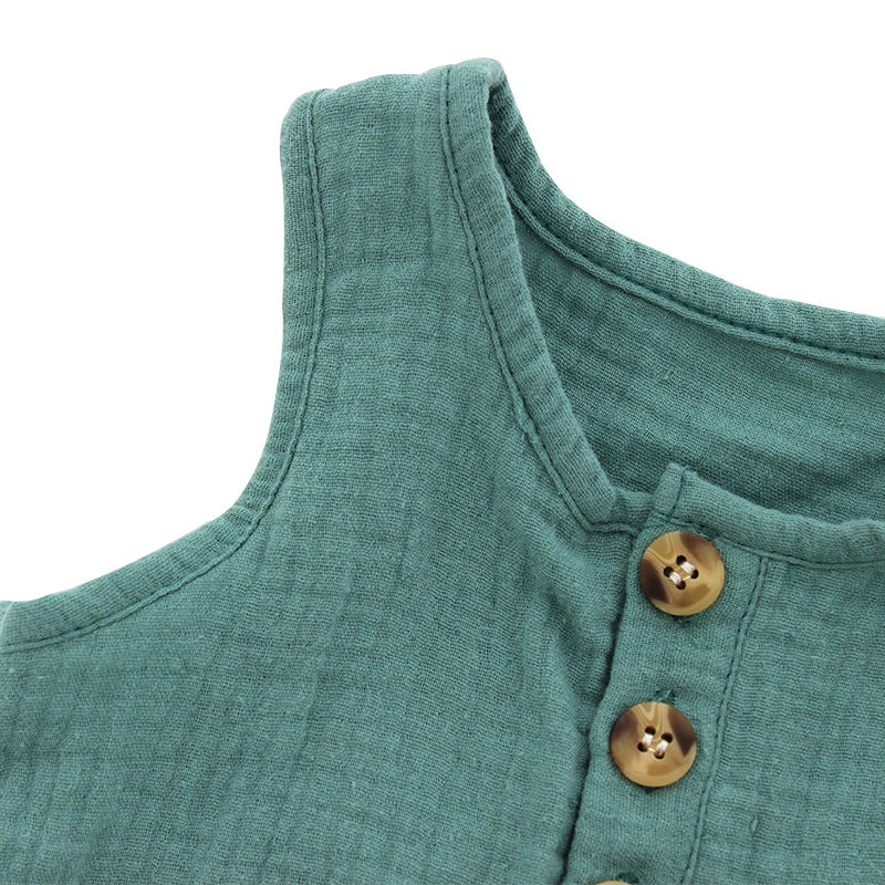 Novo design venda superior 100% algodão moda confortável botões de bolso sem mangas unissex roupas de bebê recém-nascido macacão de bebê