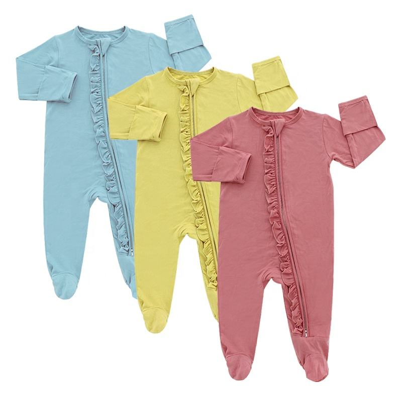 Macacão infantil com zíper, design clássico de alta qualidade, macacão de algodão de bambu, manga longa, cor sólida