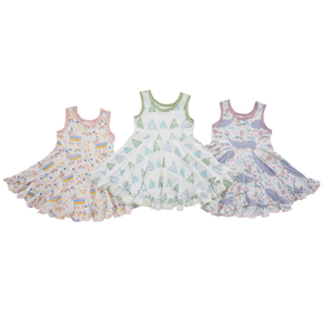 Impressão digital bebê meninas vestido atacado novo estilo verão venda quente padrão sem mangas adorável suspender roupas do bebê meninas
