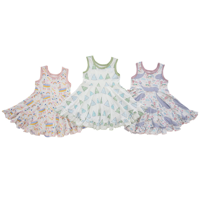 Impressão digital bebê meninas vestido atacado novo estilo verão venda quente padrão sem mangas adorável suspender roupas do bebê meninas