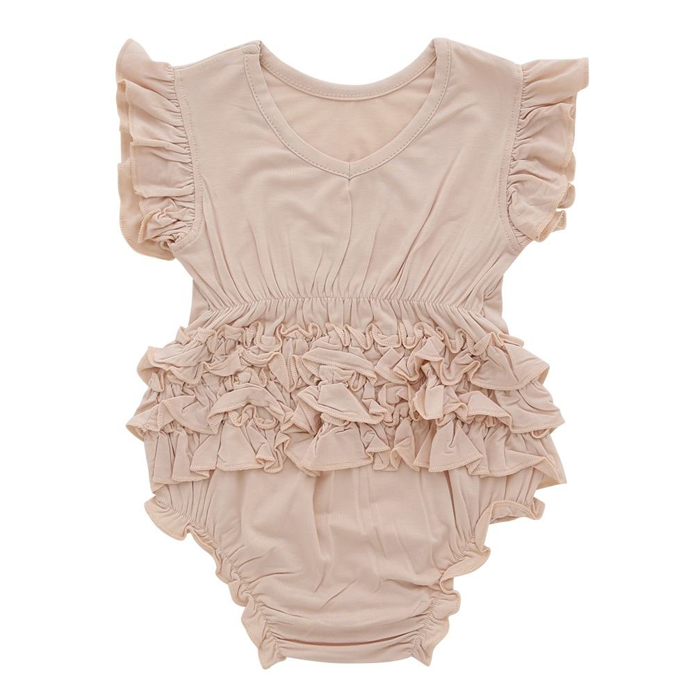 Macacão sem mangas para meninas, mais vendido, textura extra macia, babados, 95% bambu e 5% elastano, tecido de alta qualidade