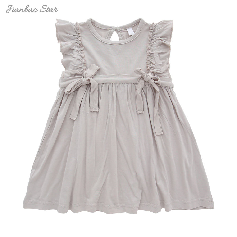 Personalize atacado novo estilo verão cor padrão sem mangas adorável suspender bebê meninas vestido macio roupas infantis