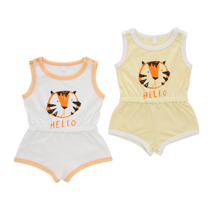 Direto da fábrica de bambu algodão malha bebê menino macacão primavera verão sem mangas roupas infantis adorável tigre personalizar impressão