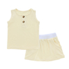 Tops sem mangas para bebês e vestido curto 2 peças conjuntos de roupas de bambu e elastano tricotados com design de botão de abertura