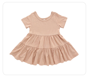 Atacado crianças vestido casual roupas de festa lindo vestido de bebê outono manga curta cor sólida moda saia da menina do bebê