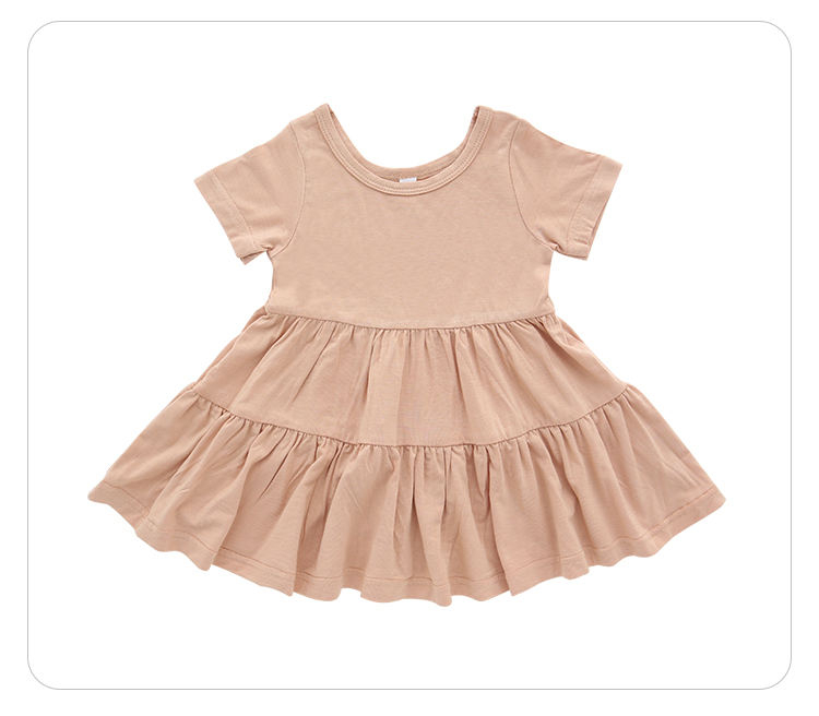 Crianças por atacado Vestido de festa casual Roupas adorável vestido de bebê outono manga curta cor de cor sólida moda de bebê saia