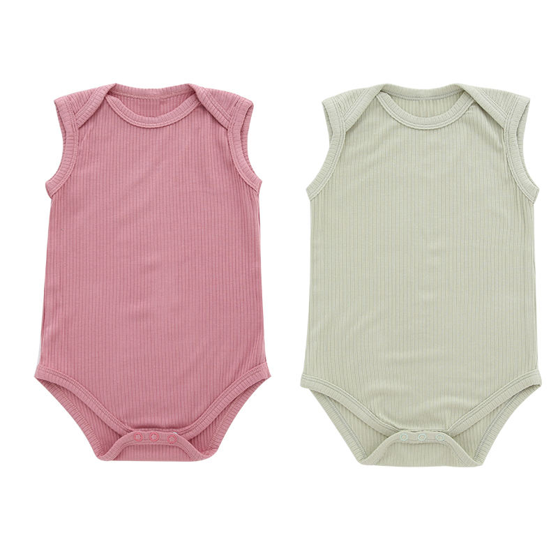 Macacão de bebê unissex de malha de bambu, popular, sem mangas, verão, gola envelope, roupas de bebê, design de botão de abertura, macacão de bebê