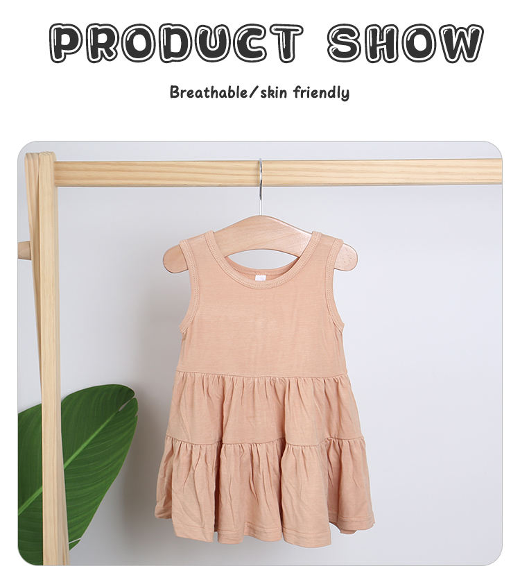 Vestido de bebê sem mangas estilo verão, atacado de alta qualidade, algodão de bambu, suspensório, saia macia para meninas