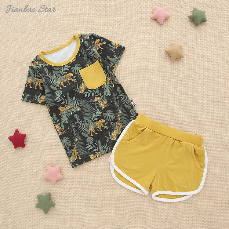 Roupas de bebê com estampa personalizada, manga curta, bolso infantil, roupas de bebê, 2 peças, conjuntos de roupas de bebê