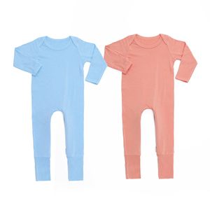 Atacado novo lançamento manga longa macacão de bebê com zíper em dois sentidos 0-24m roupas de bebê cor sólida impressão personalizada macacão de bebê recém-nascido