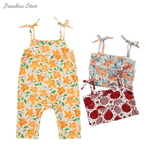 Atacado roupas de bebê suspender personalizar padrão de cor verão sem mangas botão snap roupas meninas meninos bebê macacão conjunto