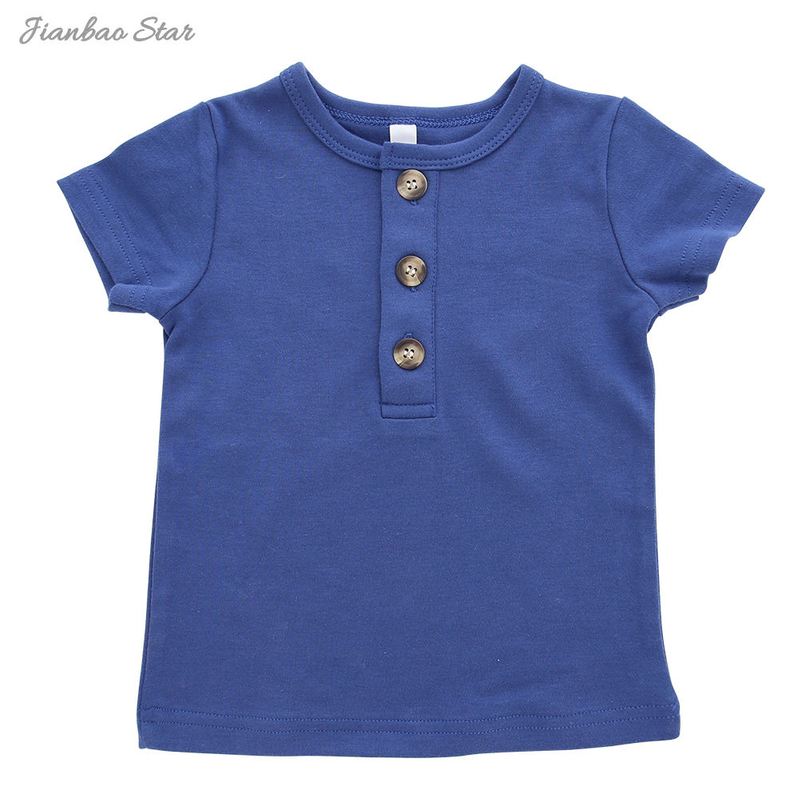 Boutique cor lisa manga curta camiseta do bebê crianças criança verão unissex camisa roupas de bebê