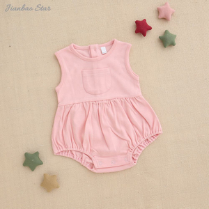 Estilo verão bebê meninas macacão de bambu elastano tecido algodão orgânico sem mangas cor sólida personalizar impressão bebê macacão conjunto