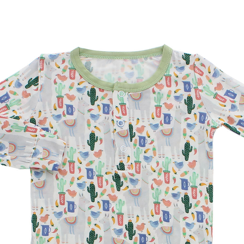 Atacado conjunto de pijamas para bebês recém-nascidos, manga longa, malha de algodão de bambu, meninos e meninas, conjunto personalizado, estampa personalizada, 2 peças, pijamas