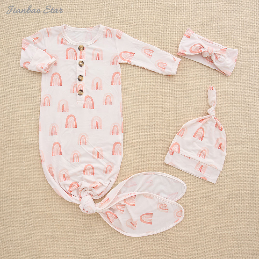 Novo design conjunto de presente do bebê macio bambu elastano algodão bodysuit macacão tecido unisex bebê sono vestido luvas chapéu presente conjunto
