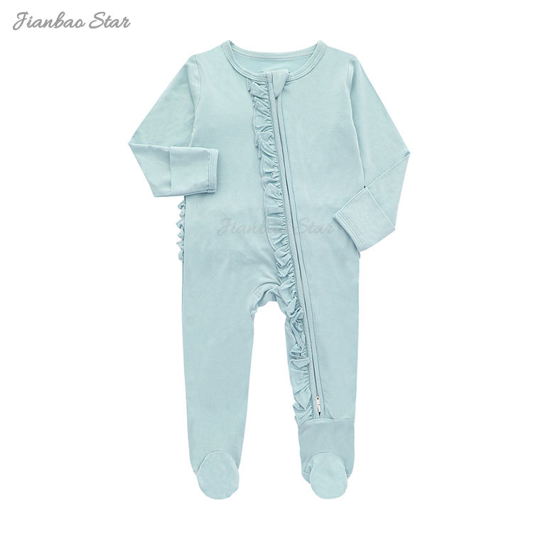 Mangas compridas unissex recém-nascidos meninos e meninas com zíper frontal babados design macacão de bebê roupas de bebê conjunto