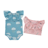 Doce estilo sem mangas bebê meninas macacão verão babado gola redonda terno do bebê roupas de fibra de bambu e elastano