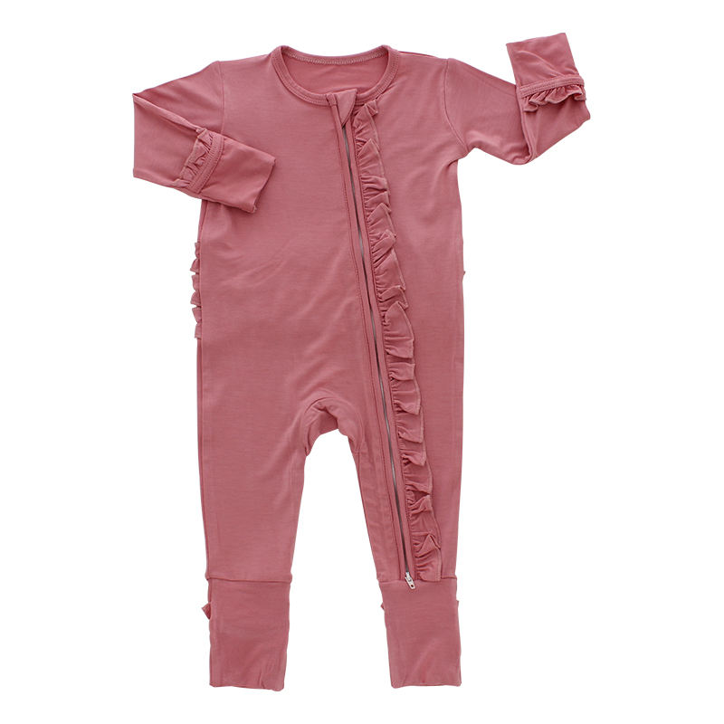 Macacão infantil com zíper, design clássico de alta qualidade, macacão de algodão de bambu, manga longa, cor sólida
