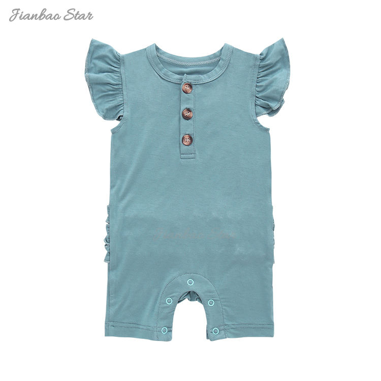 Macacão de bebê de bambu/elastano com babados nas costas, roupas para bebês recém-nascidos, macacão de manga curta com asas