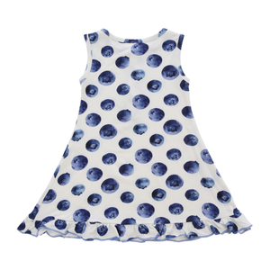 Atacado vestidos de menina sem mangas design simples roupas de bebê primavera verão padrão de mirtilo lindo vestido de menina