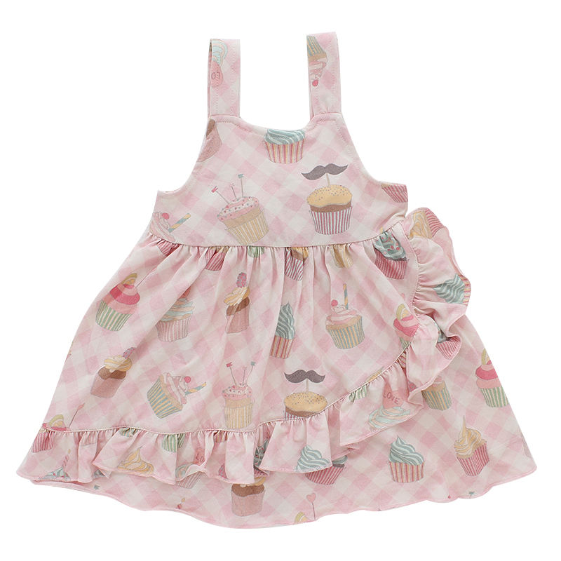 Personalize o vestido de verão sem mangas para bebês, atacado de alta qualidade, algodão de bambu, suspensório, saia macia para bebês e meninas