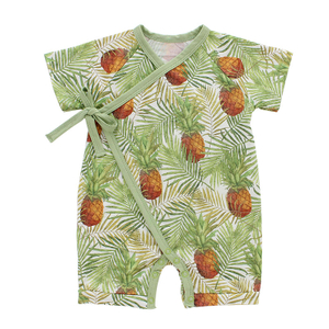 Bebê verão atacado macacão meninos e meninas bebê beachwear manga curta bambu malha com design de renda