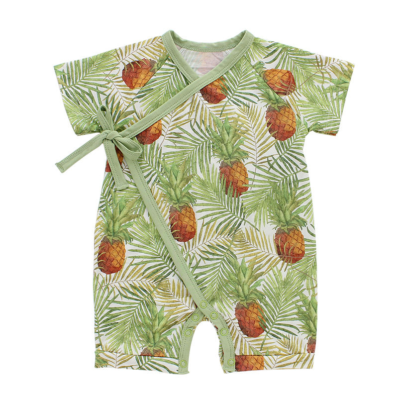 Bebê verão atacado macacão meninos e meninas bebê beachwear manga curta bambu malha com design de renda