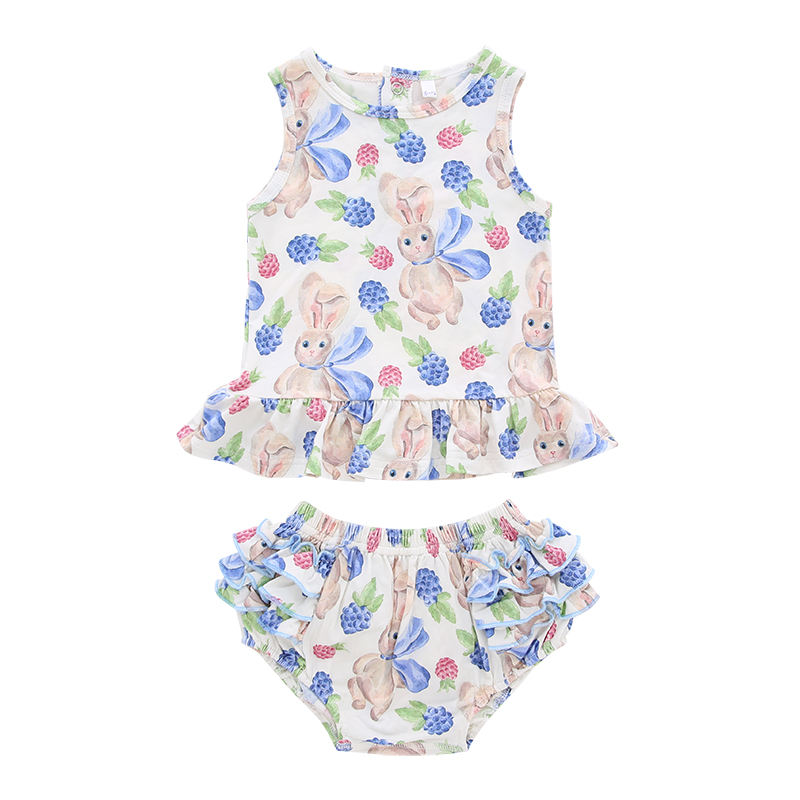 Conjunto de pijamas de bebê direto da fábrica, sem mangas, roupa de dormir, bambu, elastano, algodão, unissex, verão, roupas de duas peças