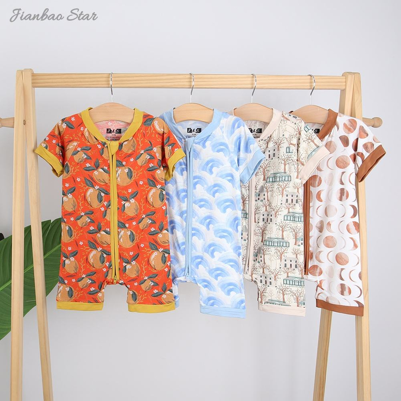 2022 recém chegados macacão de bebê de bambu personalizado com zíper uma peça estilo verão de alta qualidade macacão de bebê