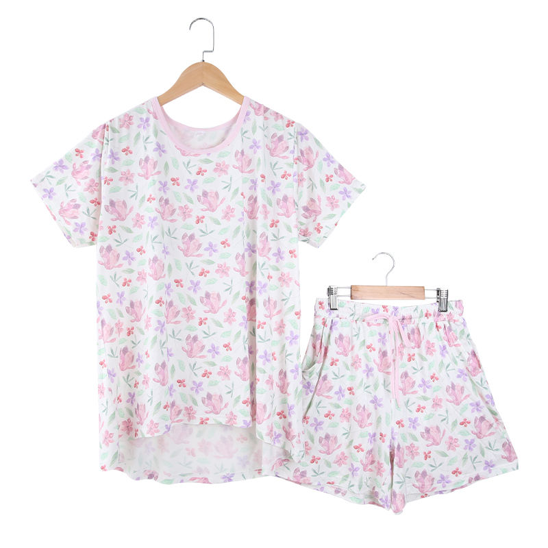 95% bambu 5% tecido elastano extra macio meninas ou mulheres roupas de verão manga curta tops e calças curtas conjuntos de pijamas de mamãe