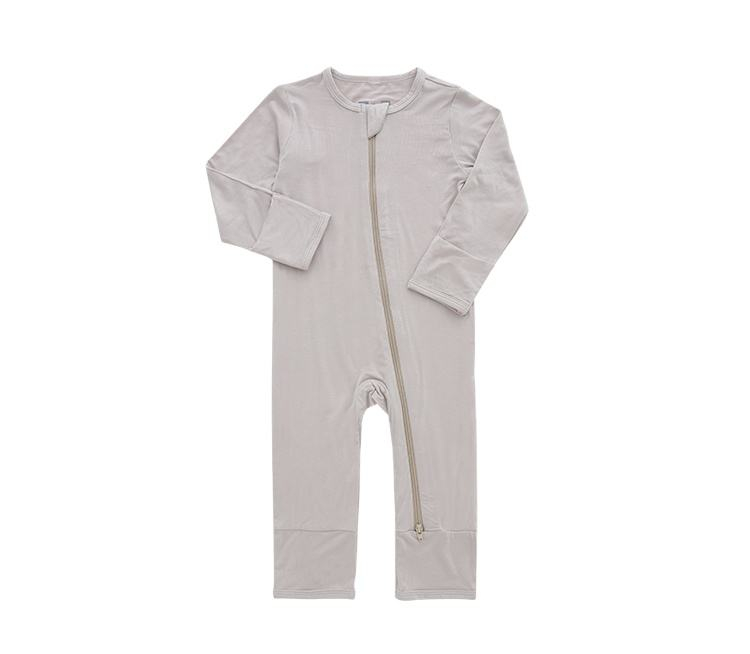 Clássico design de cor sólida suspender bambu algodão manga longa adorável bebê macacão outono crianças corpo terno macacões com zíper